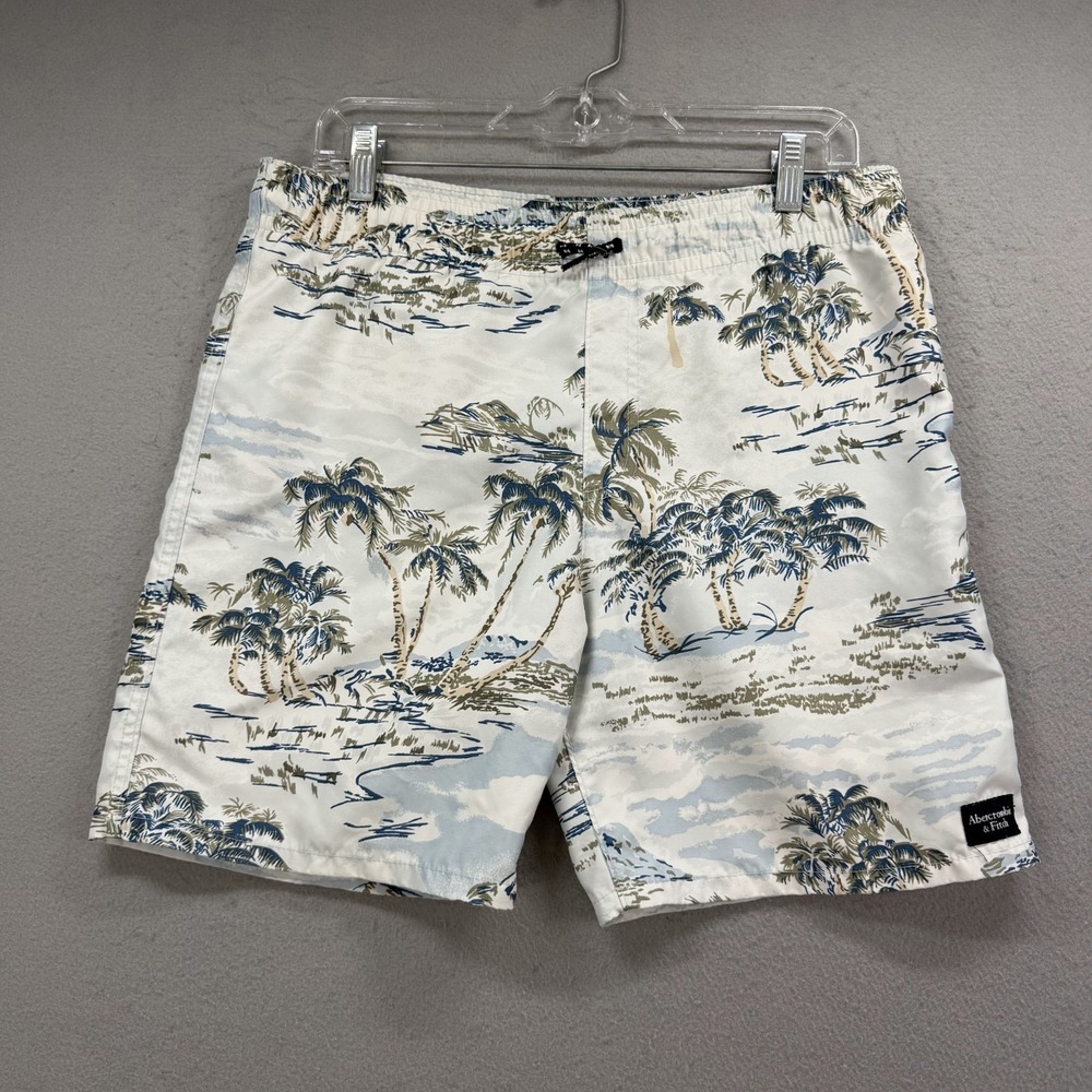 Abercrombie Kids Swim Trunks Boys 15/16 White Palm Tree Tropical Beach Shorts